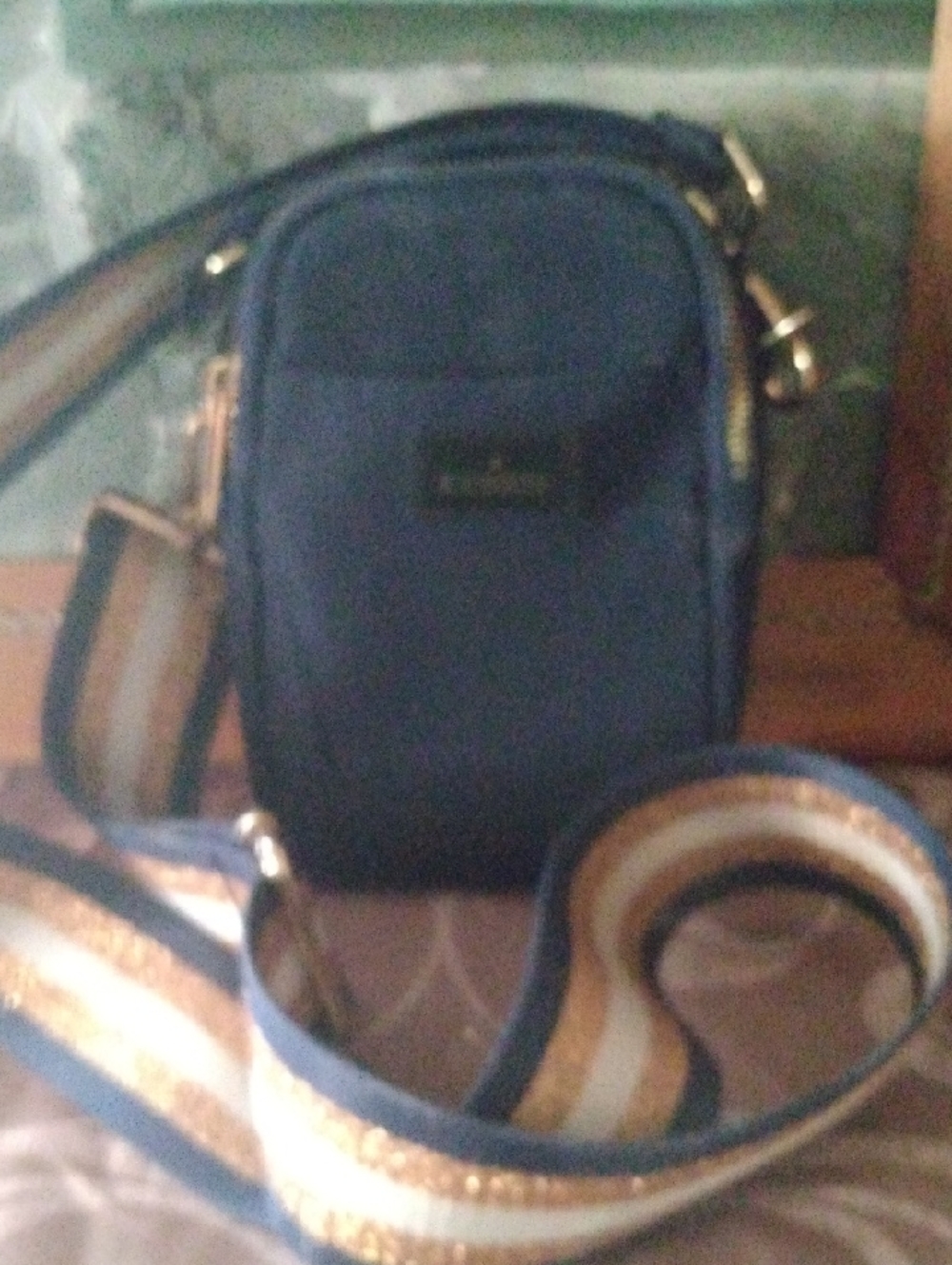 Navy Crossbody Camera Bag with Striped Strap
